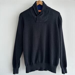 Bianco Brioni Sweater Mens Large Gray Charcoal Cotton Shawl Collar Minimalist